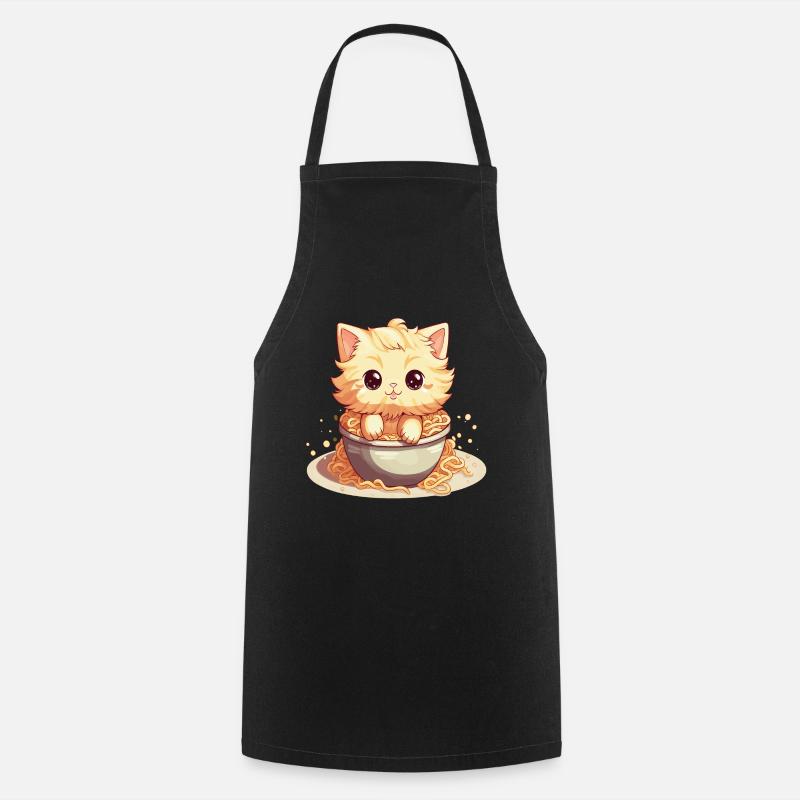 Chat Kawaï dans un bol de ramen - Tablier de cuisine - noir
