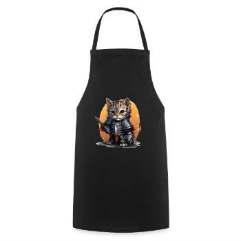 Cat in Knight Equipment with Sword, AI Gene - Cooking Apron - black - Front - AI Model Male 185 dark (185cm)
