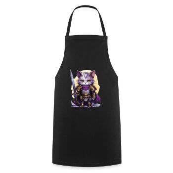 Cat in Knight Equipment with Longsword, AI Gen - Cooking Apron - black - Front - AI Model Male 185 dark (185cm)