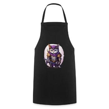 Cat in Knight Equipment with Longsword, AI Gen - Cooking Apron - black - Front - AI Model Male 185 dark (185cm)