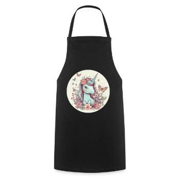 Réveil printanier avec licorne et papillon - Tablier de cuisine - noir - Devant - AI Model Male 185 dark (185cm)