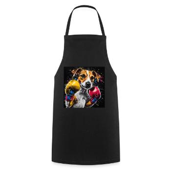 Jack Russell Terrier Boxing Portrait - Cooking Apron - black - Front - AI Model Male 185 dark (185cm)