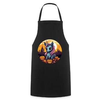 Licorne au coucher du soleil d’automne avec citrouille - Tablier de cuisine - noir - Devant - AI Model Male 185 dark (185cm)