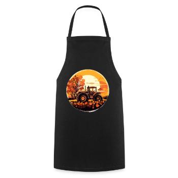Tractor in autumn leaves: Sunset harvest - Cooking Apron - black - Front - AI Model Male 185 dark (185cm)