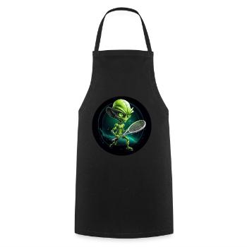 Green alien plays space tennis - Cooking Apron - black - Front - AI Model Male 185 dark (185cm)