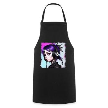 Fille punk avec des écouteurs HerzAufShirt, H.A.S.H. - Tablier de cuisine - noir - Devant - AI Model Male 185 dark (185cm)