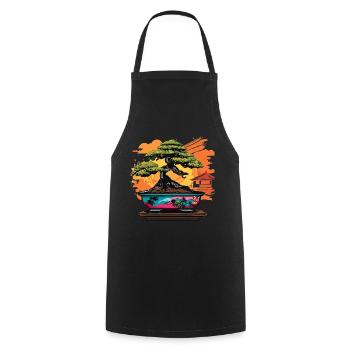 Japanese Bonsai Tree - Cooking Apron - black - Front - AI Model Male 185 dark (185cm)