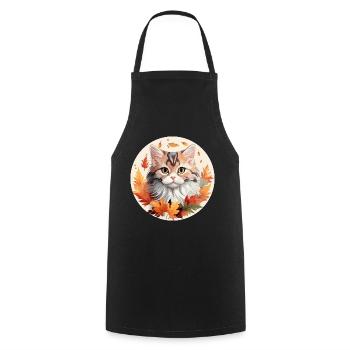 Cat in autumn with colorful leaves - Cooking Apron - black - Front - AI Model Male 185 dark (185cm)