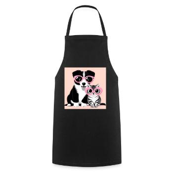 cat and dog in pink glasses - Cooking Apron - black - Front - AI Model Male 185 dark (185cm)