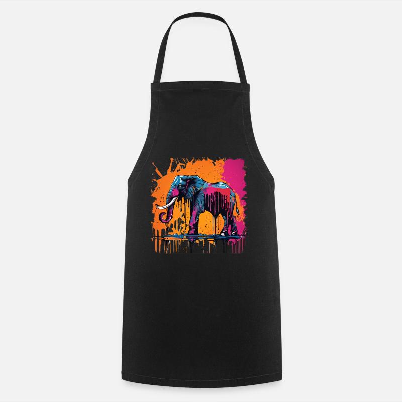 Colorful Paint Dripping Elephant - Cooking Apron - black
