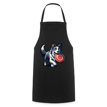 Un border collie joue joyeusement avec un frisbee - Tablier de cuisine - noir - Devant - AI Model Male 185 dark (185cm)