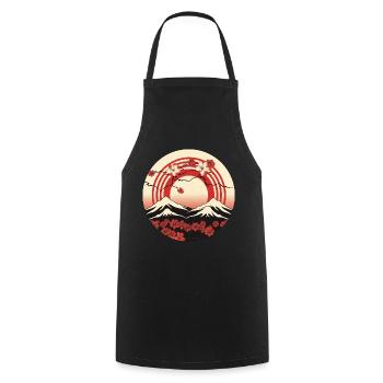 Montagnes de Kyoto : cerisiers en fleurs et drapeau - Tablier de cuisine - noir - Devant - AI Model Male 185 dark (185cm)