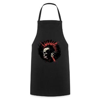 "Rebellion Resonance" - Punk Skull Inferno - Kochschürze - Schwarz - Vorne - AI Model Male 185 dark (185cm)