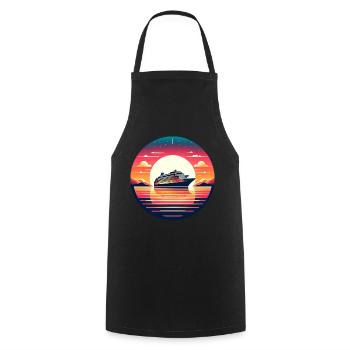 Kreuzfahrturlaub: Sonnenuntergang auf hoher See - Kochschürze - Schwarz - Vorne - AI Model Male 185 dark (185cm)
