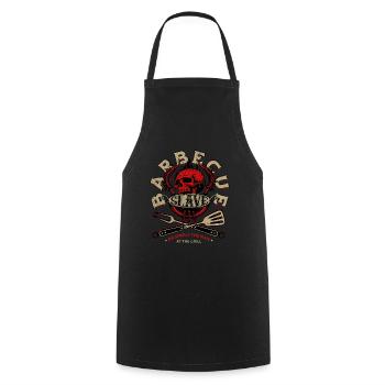 BBQ Slave Skull // Totenkopf Grill Sklave FS0213 - Kochschürze - Schwarz - Vorne - AI Model Male 185 dark (185cm)