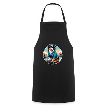 Chien de berger australien faisant du skateboard dans un sweat à capuche - Tablier de cuisine - noir - Devant - AI Model Male 185 dark (185cm)