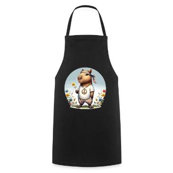 Capybara Hippie Peace - Cooking Apron - black - Front - AI Model Male 185 dark (185cm)