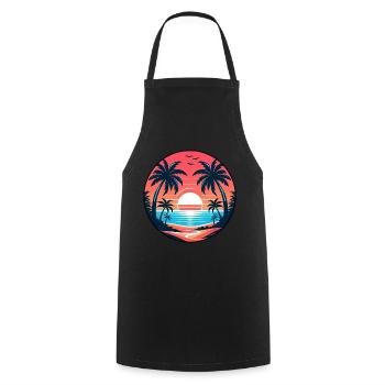 Vacances Été Soleil Plage Palmiers Coucher de soleil - Tablier de cuisine - noir - Devant - AI Model Male 185 dark (185cm)