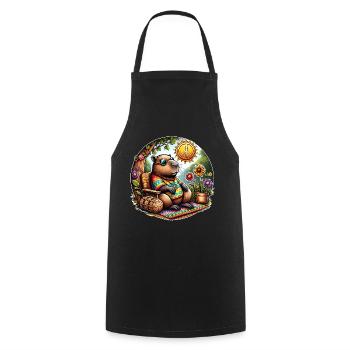 Capybara Hippie Peace - Cooking Apron - black - Front - AI Model Male 185 dark (185cm)