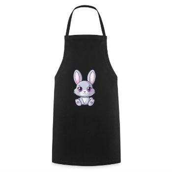 Mignon lapin gris avec de grands yeux - Tablier de cuisine - noir - Devant - AI Model Male 185 dark (185cm)