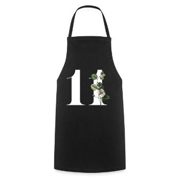 Numéro 11 floral vert -11e anniversaire floral - Tablier de cuisine - noir - Devant - AI Model Male 185 dark (185cm)