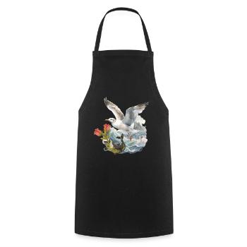 Mouette Seagulls Poisson Poisson Marin Salutation d’anniversaire - Tablier de cuisine - noir - Devant - AI Model Male 185 dark (185cm)