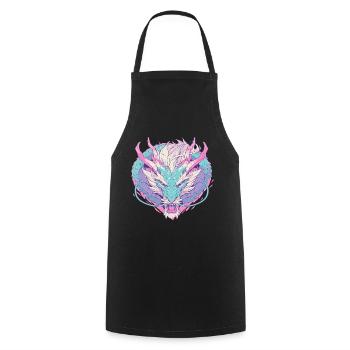 Tête de dragon en style pop art couleurs pastel - Tablier de cuisine - noir - Devant - AI Model Male 185 dark (185cm)