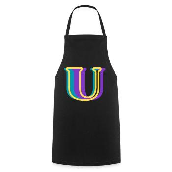 Multicolored letter u - Cooking Apron - black - Front - AI Model Male 185 dark (185cm)