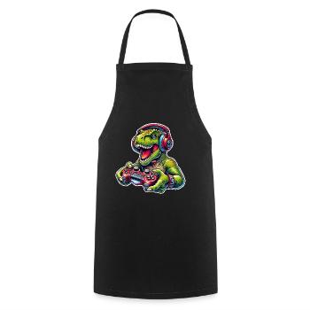 T Rex Gamer Gaming Dinosaur - Cooking Apron - black - Front - AI Model Male 185 dark (185cm)