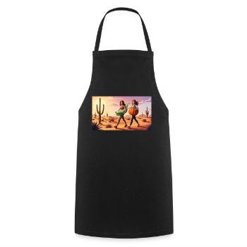 Deux femmes traversent le désert - Tablier de cuisine - noir - Devant - AI Model Male 185 dark (185cm)