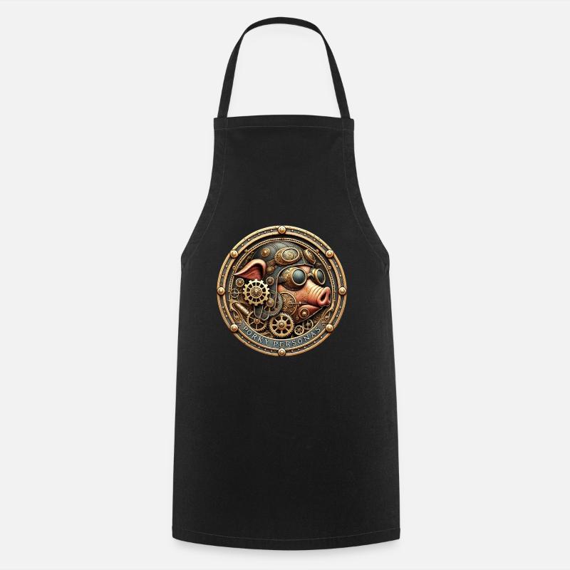 Porky personas. Fun pig characters Steampunk - Cooking Apron - black