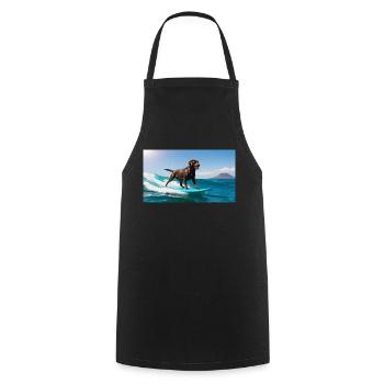 Surfin’ Bella – Der Labrador auf Wellenjagd - Kochschürze - Schwarz - Vorne - AI Model Male 185 dark (185cm)