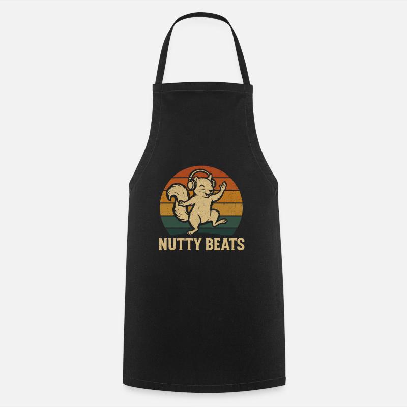 Nutty Beats – Tanzendes Eichhörnchen mit Kopfhörer - Kochschürze - Schwarz