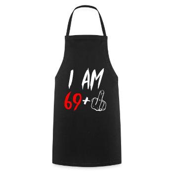 Doigt du milieu 70e anniversaire - Tablier de cuisine - noir - Devant - AI Model Male 185 dark (185cm)
