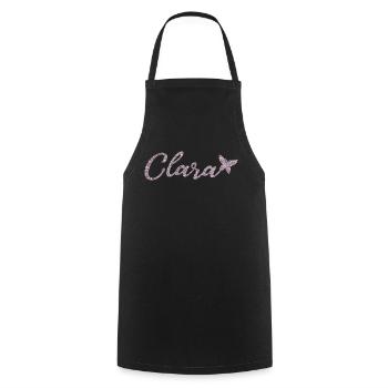 Clara nom prénom rose papillon - Tablier de cuisine - noir - Devant - AI Model Male 185 dark (185cm)