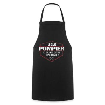 Pompier - Humour - Cadeau - Super Pouvoir - - Tablier de cuisine - noir - Devant - AI Model Male 185 dark (185cm)