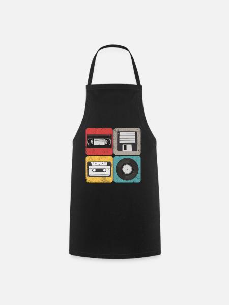 Disquette cassette vidéo Vinyle Audio-coffre Retro - Tablier de cuisine - noir