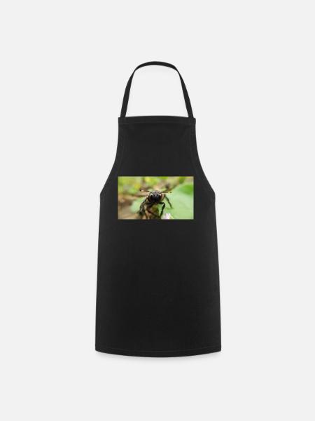 Blue Wood Bee Macro Photography - Cooking Apron - black