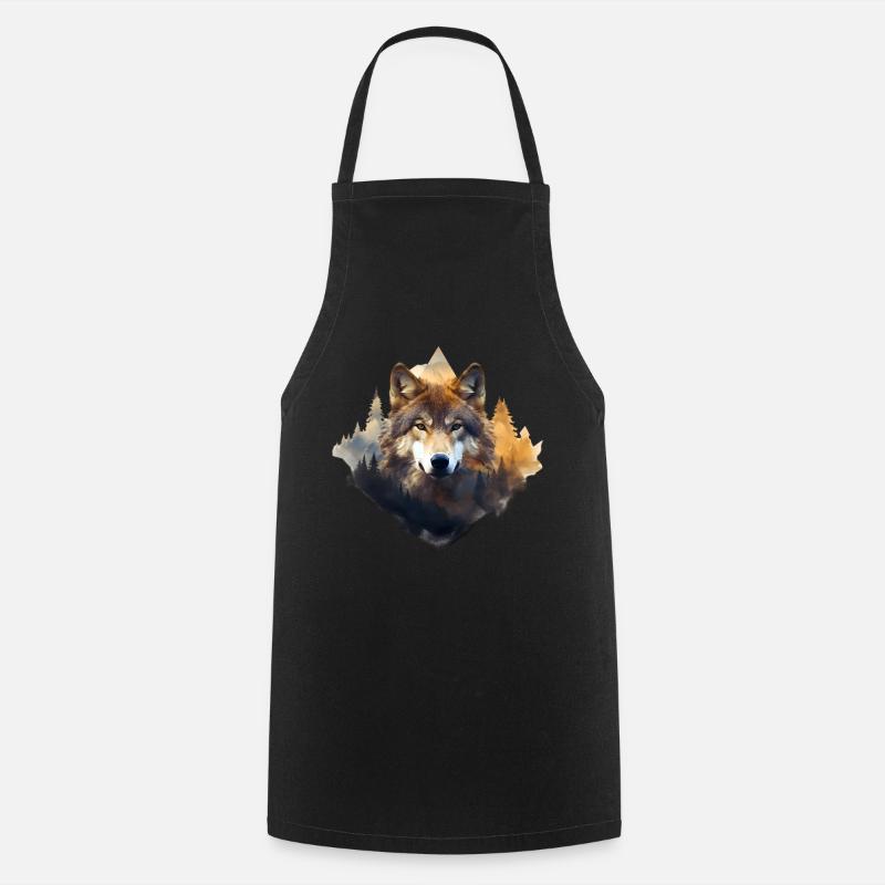 Wolf with mountains - Cooking Apron - black