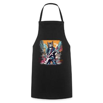 Cat Musicien E Guitare Smell N Roll Music Animal - Tablier de cuisine - noir - Devant - AI Model Male 185 dark (185cm)