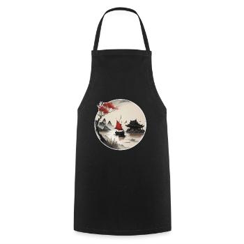 Paysage asiatique - Tablier de cuisine - noir - Devant - AI Model Male 185 dark (185cm)