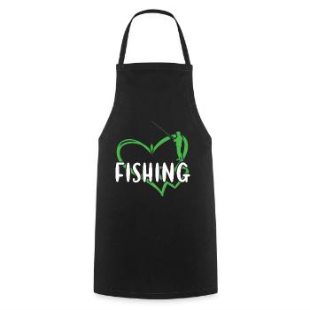 Pêche au cœur de pêcheur - Tablier de cuisine - noir - Devant - AI Model Male 185 dark (185cm)