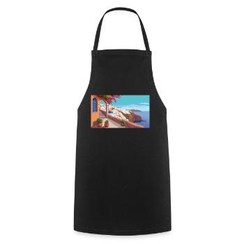 Oia, Santorini, Greece - Pixel Art - Cooking Apron - black - Front - AI Model Male 185 dark (185cm)