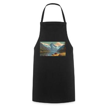 Fiordland National Park, New Zealand - Cooking Apron - black - Front - AI Model Male 185 dark (185cm)