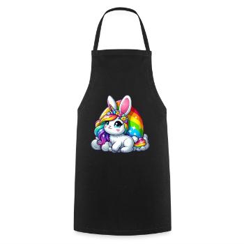 REGENBOGENFARBENER EINHORN - OSTERHASE - Kochschürze - Schwarz - Vorne - AI Model Male 185 dark (185cm)