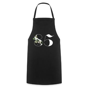 Number 85 Floral Green - 85th Floral Birthday - Cooking Apron - black - Front - AI Model Male 185 dark (185cm)