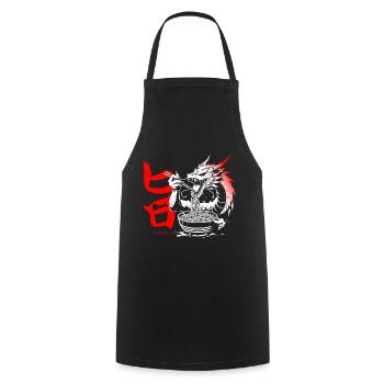 Anime Manga // Drache isst Ramen Suppe // AS018 - Kochschürze - Schwarz - Vorne - AI Model Male 185 dark (185cm)