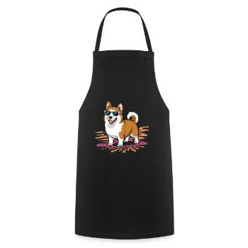 Cartoon Dog Motif with Finnish Lapphund - Cooking Apron - black - Front - AI Model Male 185 dark (185cm)