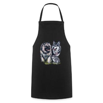 Wolfspitz with wolf and hare - Cooking Apron - black - Front - AI Model Male 185 dark (185cm)