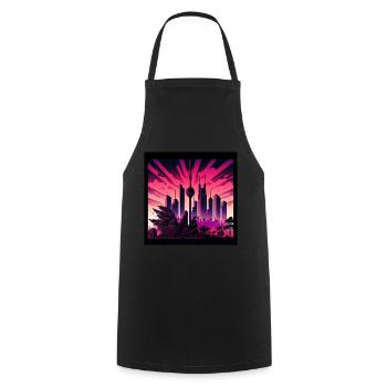 Skyline von Berlin im Abendlicht Retrowave Optik - Kochschürze - Schwarz - Vorne - AI Model Male 185 dark (185cm)